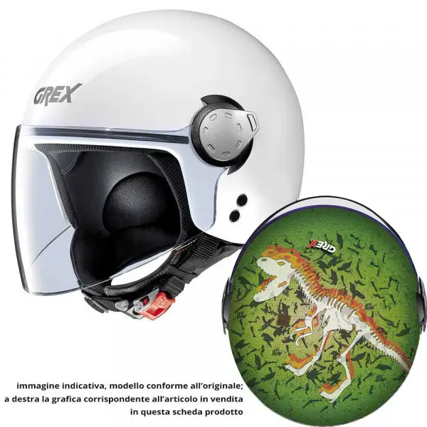 GREX G1.1 ARTWORK T-Rex kid jet helmet Green