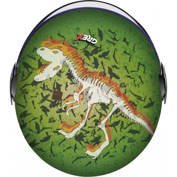 GREX G1.1 ARTWORK T-Rex kid jet helmet Green