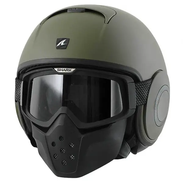 Motorcycle helmet Jet With Goggles Shark RAW Green Opaque