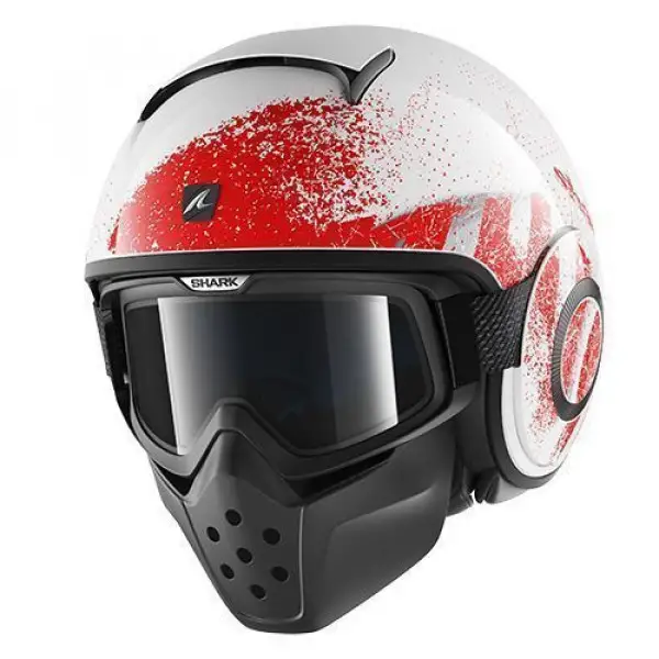 Casco jet Shark Raw Ducast bianco rosso argento