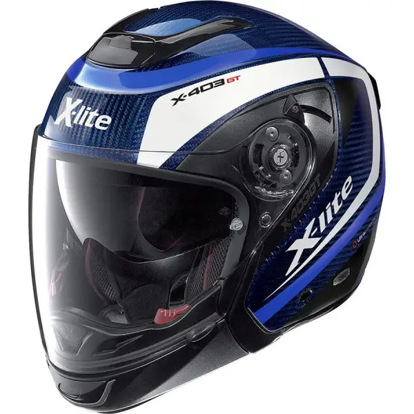 X-Lite X-403 GT Ultra Carbon MERIDIAN N-COM flip up helmet fiber Black Carbon tinto Blue