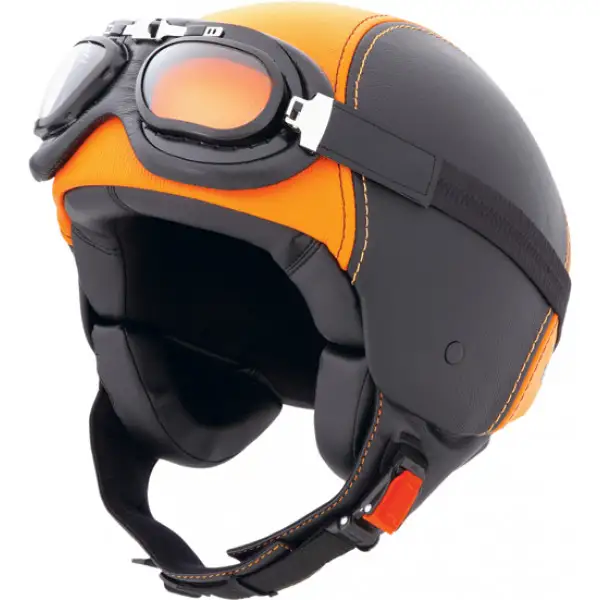 CABERG Century jet helmet leather, goggles included  black-orang
