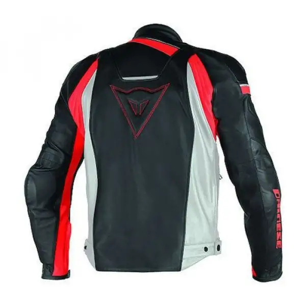 Giacca moto pelle Dainese Veloster nero bianco rosso fluo