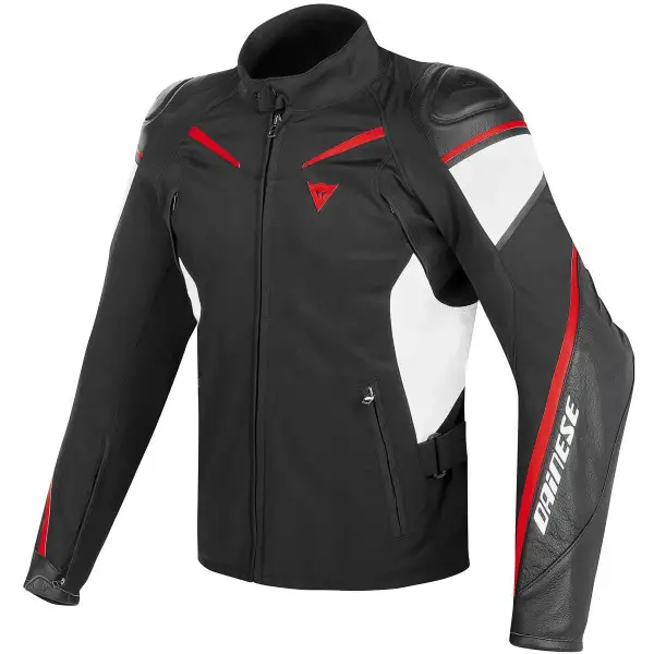 Dainese Street Master leather-tex jacket black white red lava