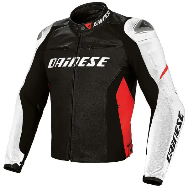 Giacca moto pelle Dainese Racing D1 nero bianco rosso