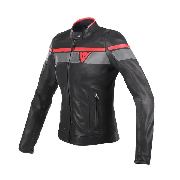 Dainese Blackjack Lady leather jacket black grey red