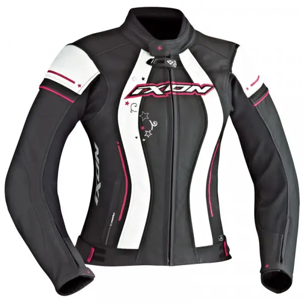 Ixon Alcyone leather woman motorcycle jacket black white fuchsia