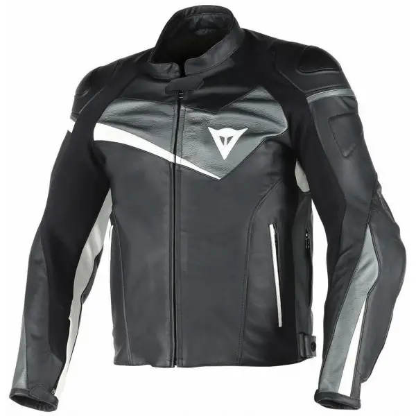 Dainese Veloster leather summer jacket Black Anthracite White
