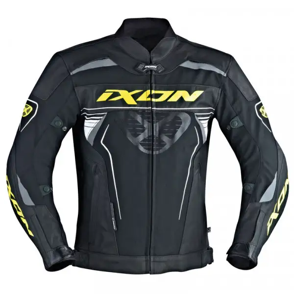Ixon Frantic leather summer motorcycle jacketblack white yellow