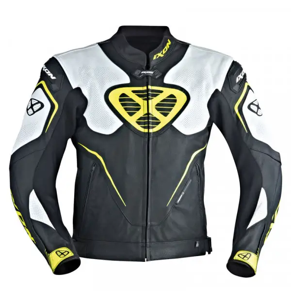 Ixon Orcus Leather motorcycle jacket black white fluo yellow