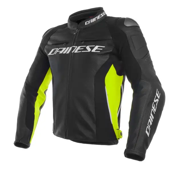 Dainese RACING 3 leather jacket black black fluo yellow