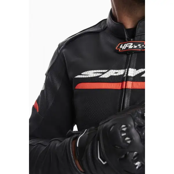 Spyke IMOLA EVO 2.0 leather jacket Black Fluo Red