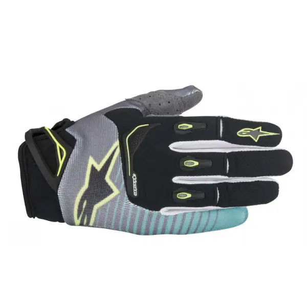 Alpinestars Techstar off road gloves Black Teal Yellow fluo