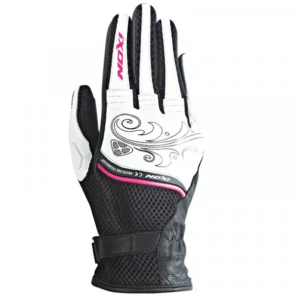 Ixon RS Shine HP woman summer motorcycle leather-textile gloves black white fuchsia