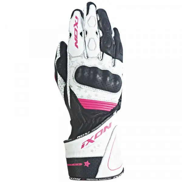 Ixon RS Curve HP woman summer motorcycle leather gloves black white fuchsia