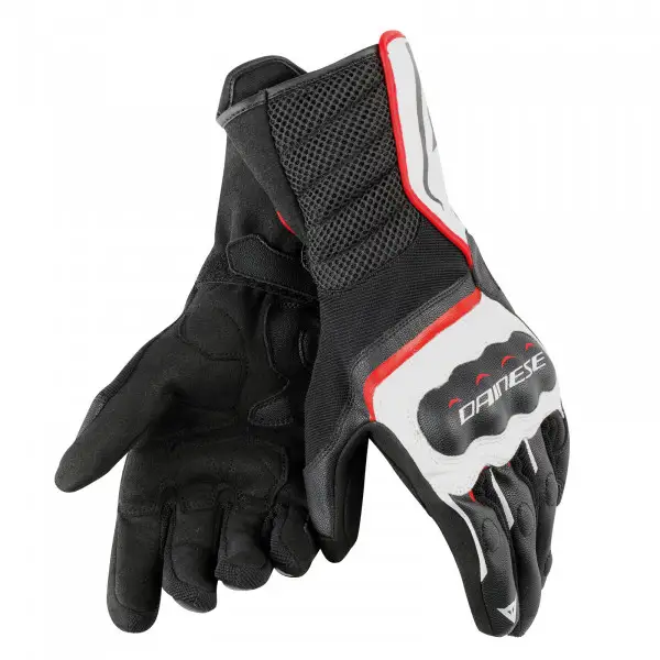 Dainese Air-Fast leather tex gloves black white lava red