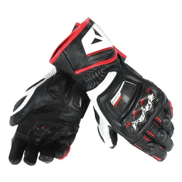 Guanti moto pelle Dainese Druid D1 Long nero bianco rosso lava