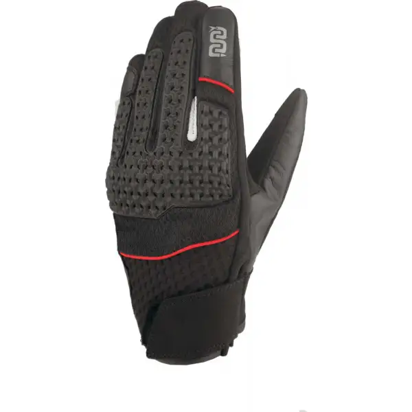 MAD black red leather and fabric summer motorcycle gloves