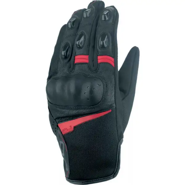 Summer motorcycle leather and fabric gloves OJ SENSE Black Red