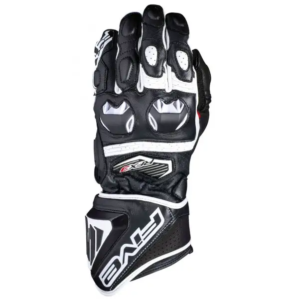 Five RFX3 summer leather motorcycle gloves Black White