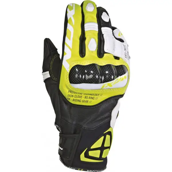 Ixon RS RING leather and tex summer gloves Black White Bright Yellow