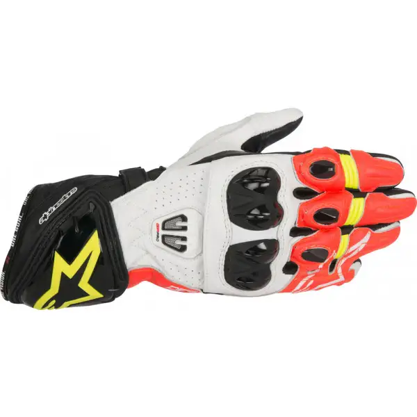 Alpinestars GP Pro R2 leather gloves black white red yellow fluo