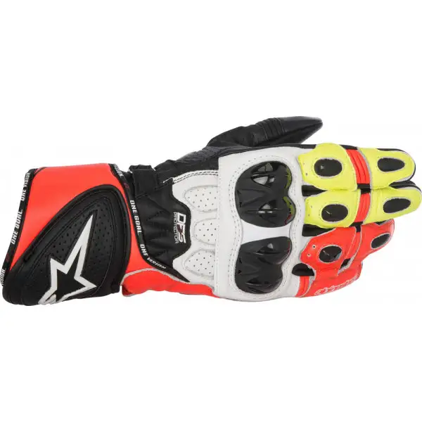 Alpinestars GP Plus R leather racing gloves black white red fluo yellow