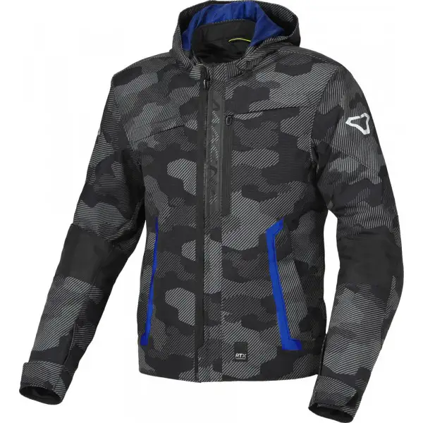 Macna Riggor motorcycle jacket Black Gray Camouflage Blue