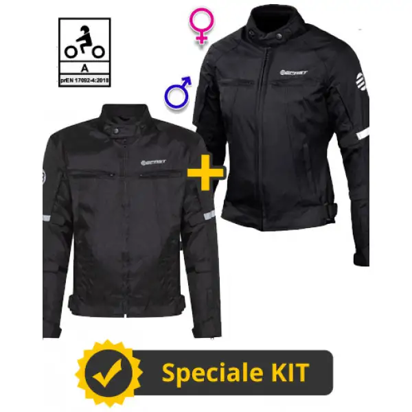 Kit coppia Alltime CE 3 strati Nero - Giacca moto certificata Befast Uomo + Donna