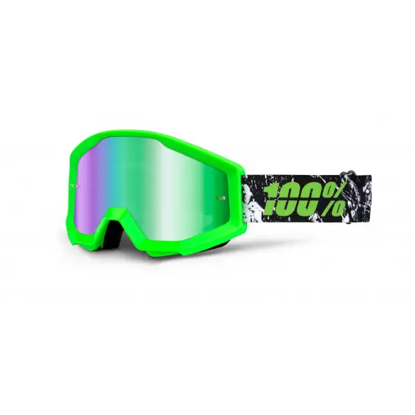100% Strata Crafty Lime goggles cross mirrored lens