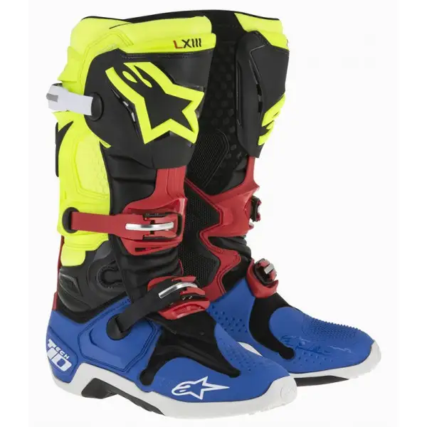 Alpinestars Tech 10 off road Boots Black Yellow fluo Blue Red