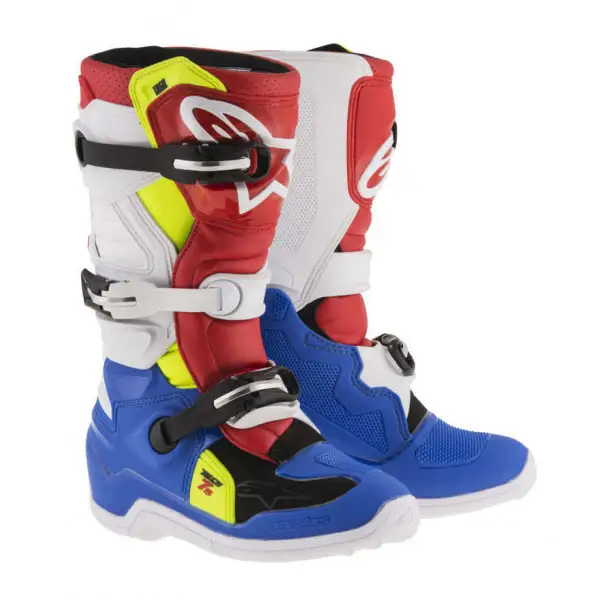 Alpinestars Tech 7S Youth off road Boots Blue White Red Yellow fluo