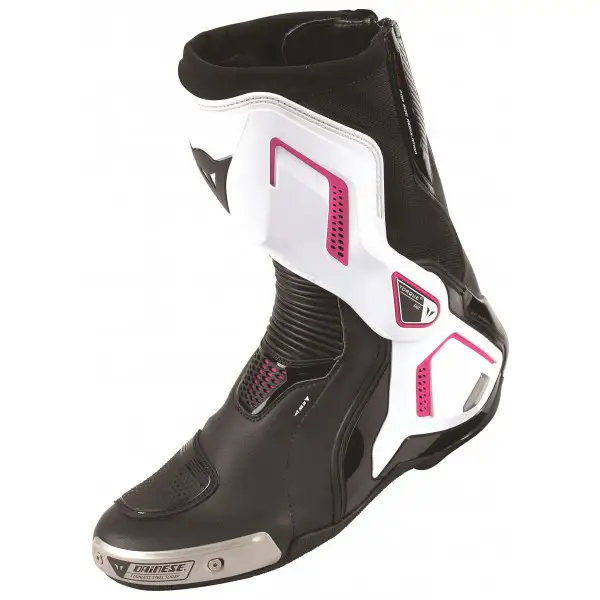 Stivali racing donna Dainese Torque D1 Out Lady nero bianco fuxia