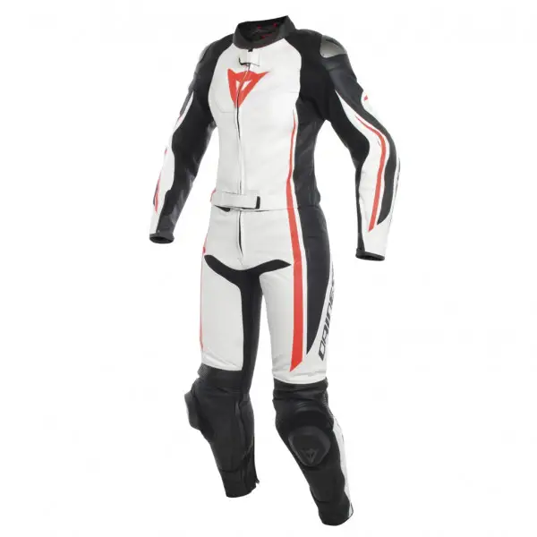 Dainese ASSEN LADY woman leather divisible suit white black fluo red