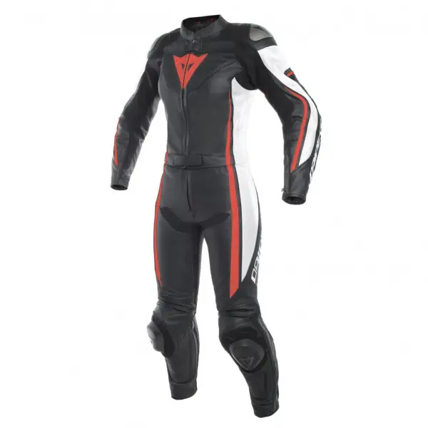 Dainese ASSEN LADY woman leather divisible suit black black fluo red