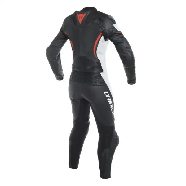 Dainese ASSEN LADY woman leather divisible suit black black fluo red