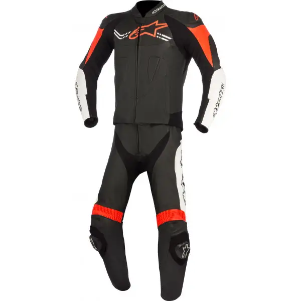 Alpinestars CHALLENGER V2 2PC leather suit black white red fluo