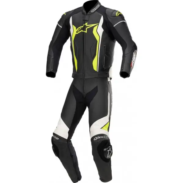 Alpinestars Gp Force Leather Suit 2 Pc Black White Yellow