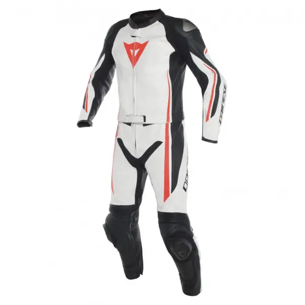 Dainese Assen leather divisible suit white black fluo red