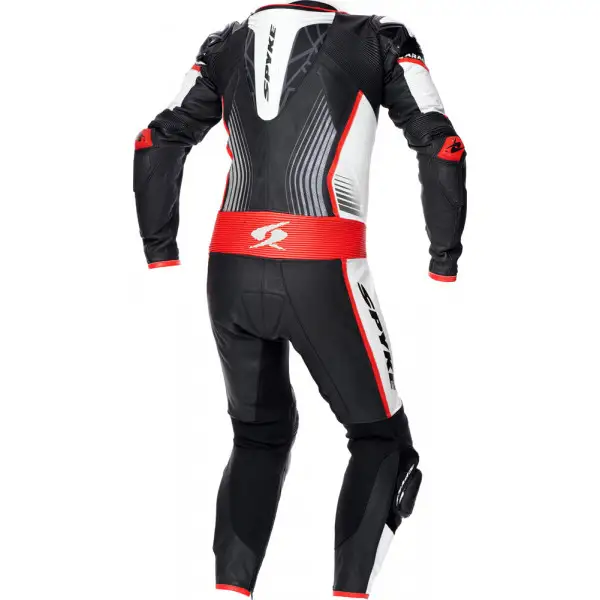 Spyke ARAGON RACE 1pc summer leather racing suit Black White Fluo Red