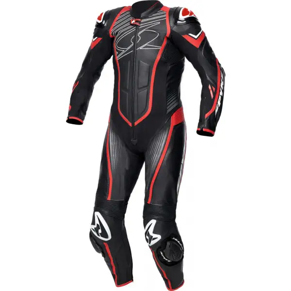 Spyke ARAGON RACE 1pc summer leather racing suit Black Fluo Red
