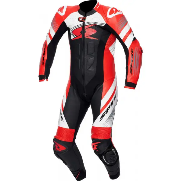 Spyke ESTORIL RACE 1pc summer leather racing suit Black White Fluo Red