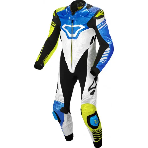 Macna Tracktix full leather suit White Neon yellow Blue