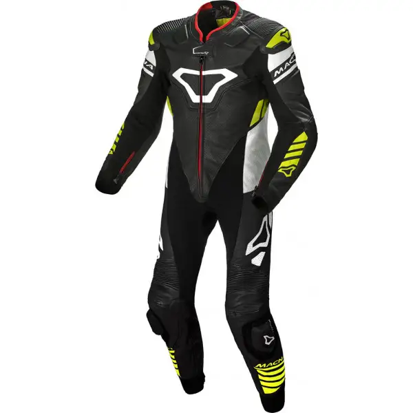 Macna Tracktix full leather suit Black White Neon yellow