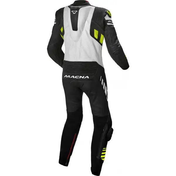 Macna Tracktix full leather suit Black White Neon yellow