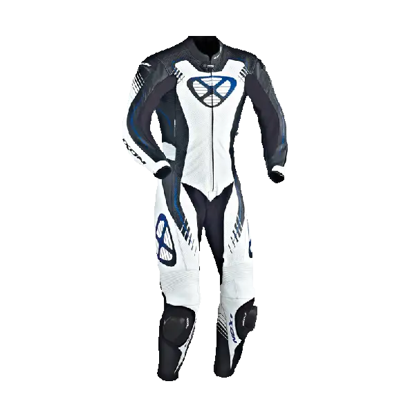 Ixon Starbust leather motorcycle suit black white blue