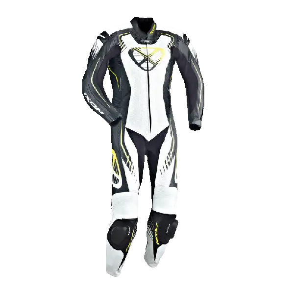 Ixon Starbust leather motorcycle suit black white fluo yellow