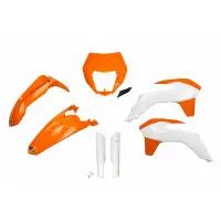 Complete UFO plastic kit with headlight holder for KTM EXC and EXC-F (2014-2016) Orange White oem 16
