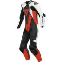 Dainese Laguna Seca 5 1pc Leather summer Suit Perforated Black White Fluo-Red