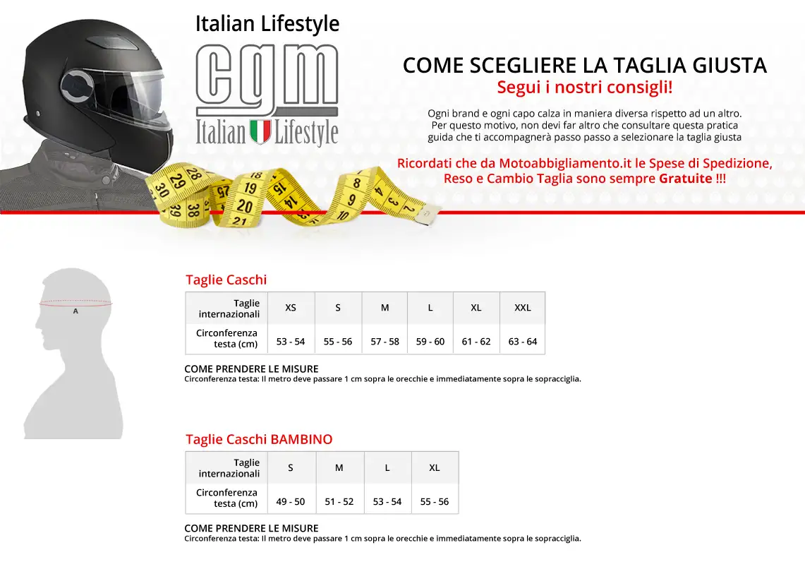 Tabella di comparazione taglie - CGM